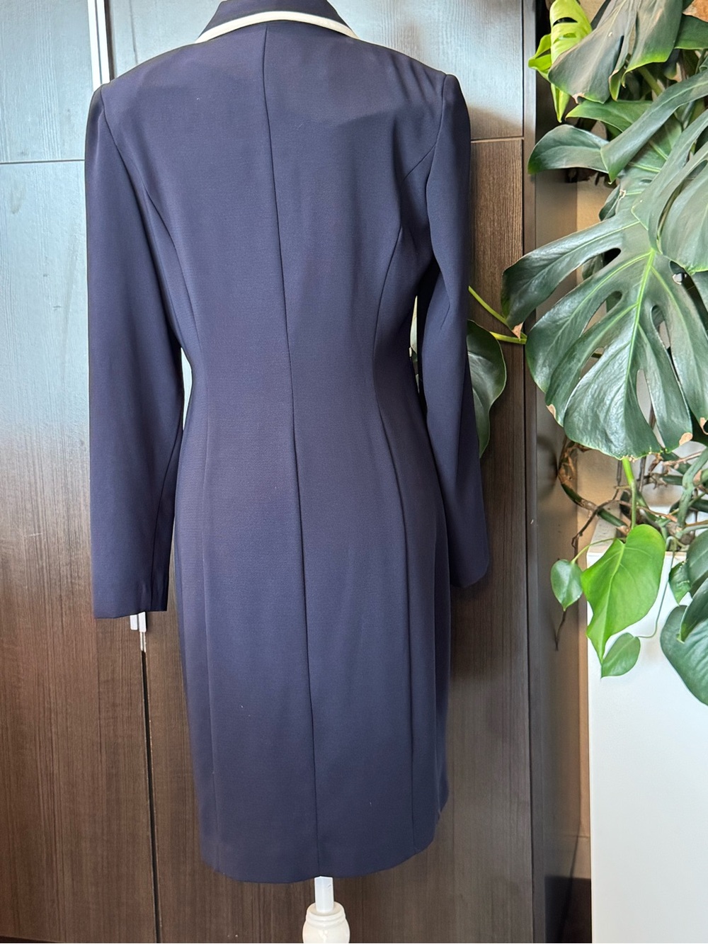 Danny & Nicole Navy Long Sleeve Dress with Cream Trim - Picture 2 of 9